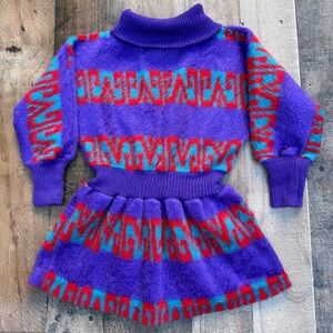 2T Piccolo Vintage Purple, Red, Aqua Girl Sweater Colorful Knit Sweater Dress